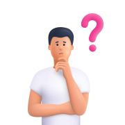 Confused man thinking in a thoughtful pose with question mark. Choice, problem solving concept. 3d vector people character illustration. Cartoon minimal style