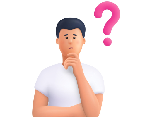 Confused man thinking in a thoughtful pose with question mark. Choice, problem solving concept. 3d vector people character illustration. Cartoon minimal style