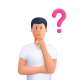 Confused man thinking in a thoughtful pose with question mark. Choice, problem solving concept. 3d vector people character illustration. Cartoon minimal style